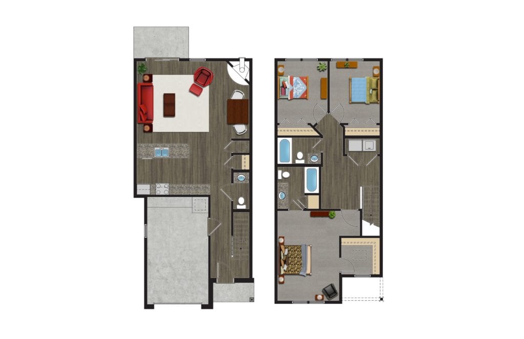 A Floor Plan of The Maple, Luxury Townhomes with Garages for rent. The 2 Story, 3 Bedroom Townhomes in Orchard Park NY are pet friendly townhomes.