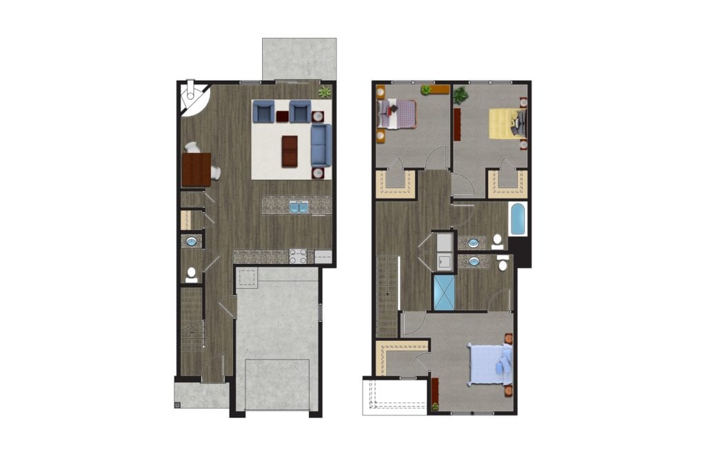 A Floor Plan of The Willow, Luxury Townhomes with Garages for rent. The 2 Story, 3 Bedroom Townhomes in Orchard Park NY are pet friendly townhomes.